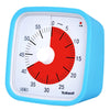 A light blue digital countdown timer with a red dial and white face, showing a time remaining.