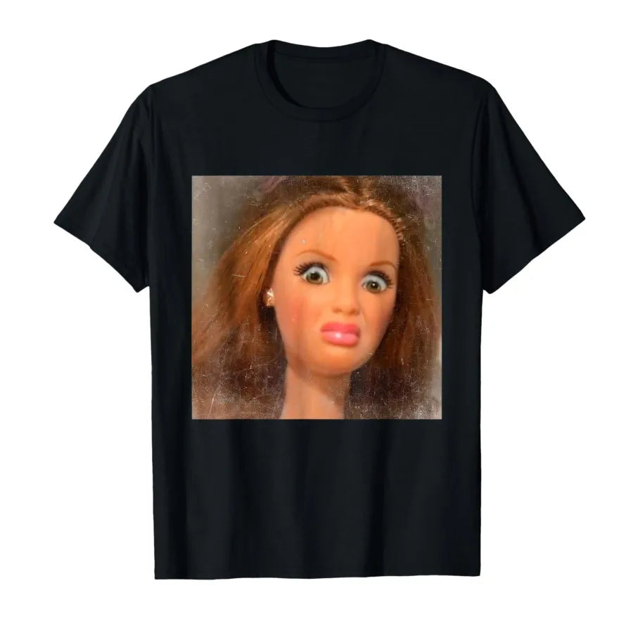 Black t-shirt featuring a close-up image of a disgustingly expressive face meme.