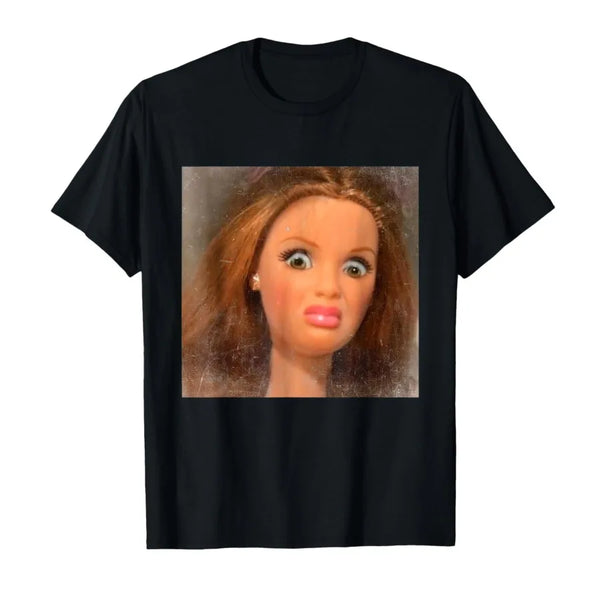 Black t-shirt featuring a close-up image of a disgustingly expressive face meme.