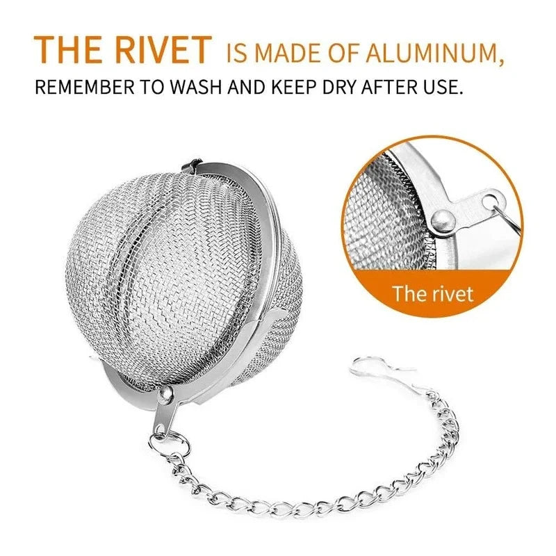 Silver stainless steel mesh rivet tea infuser with a hook attached