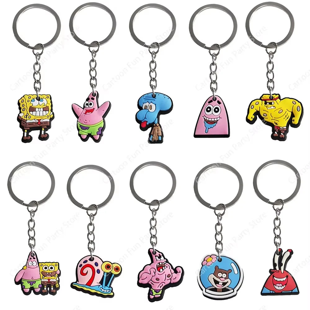 A set of disposable party favors featuring various SpongeBob SquarePants characters.