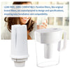 A white replacement water filter for a pitcher is shown next to a clear glass pitcher.