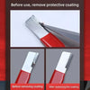 A professional ceramic knife sharpening tool showing the process of removing protective coating from a metal blade.