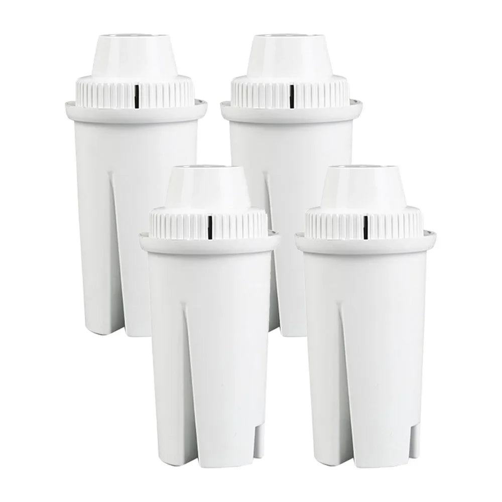 Four white replacement water filters for Brita pitchers and dispensers