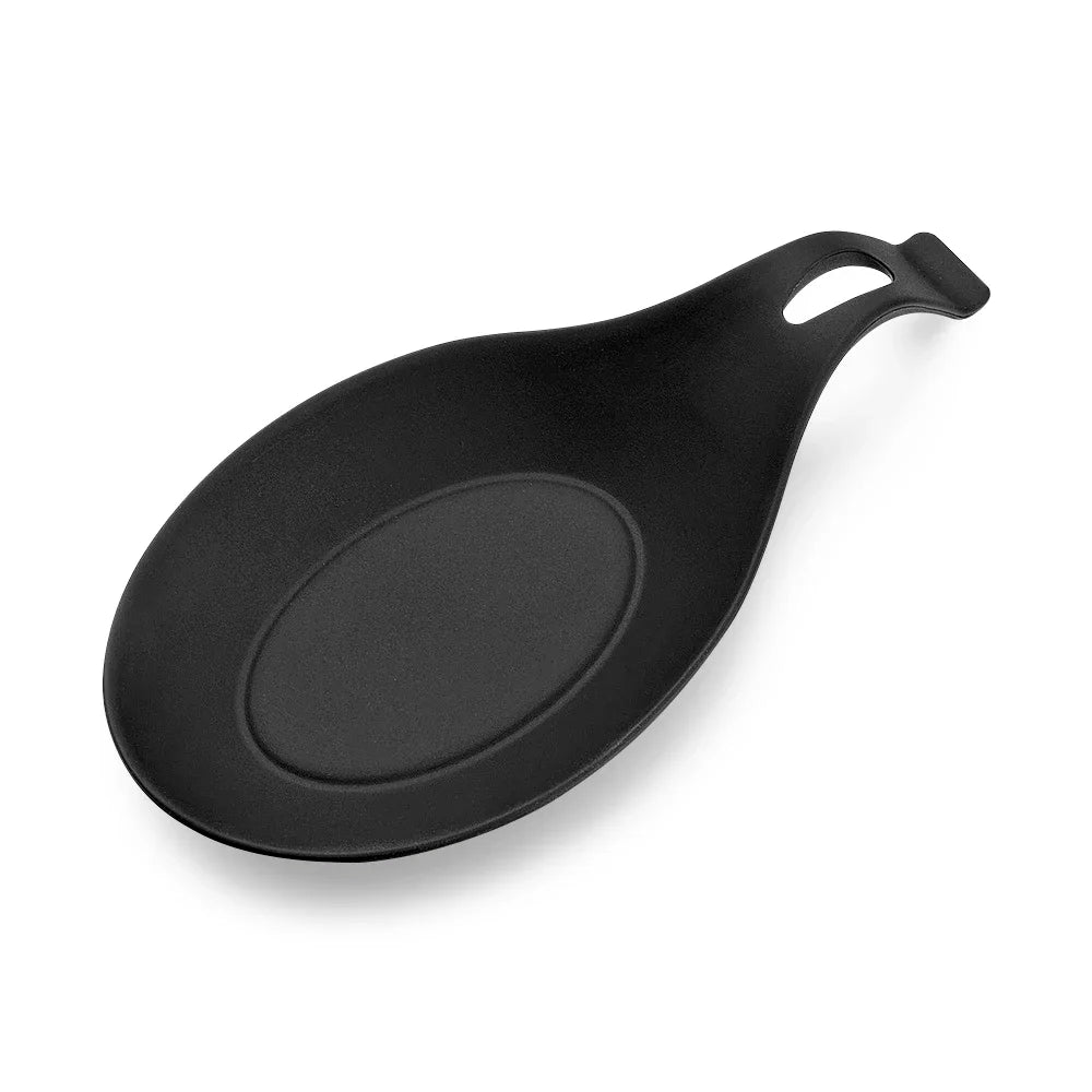 A black silicone utensil holder with a curved handle, designed for kitchen organization.