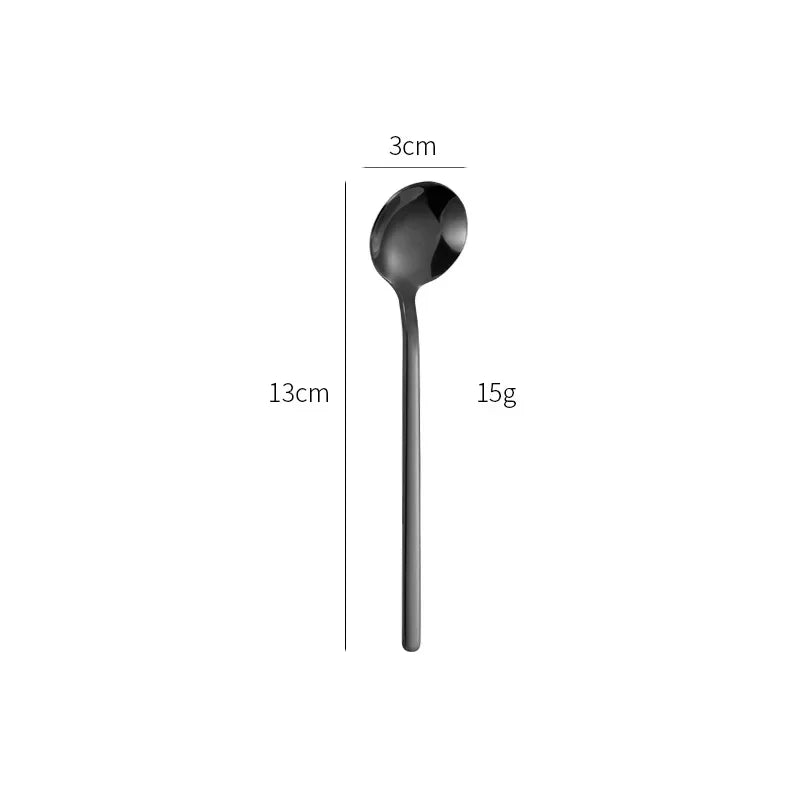 A black 304 stainless steel coffee and tea spoon shown with dimensions of 3cm and weight of 15g.