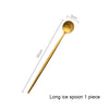 A long, slender matte gold stainless steel ice spoon with a 3cm bowl and a 20cm handle.
