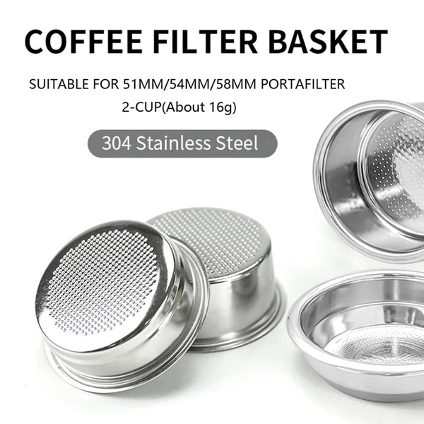 A stainless steel coffee filter basket suitable for 51mm/54mm/58mm portafilters.