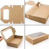 Kraft paper candy boxes for gifts shown in various forms including a die-cut box and an open gift box.