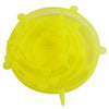 A yellow reusable silicone food lids set with multiple circular and pointed shapes.