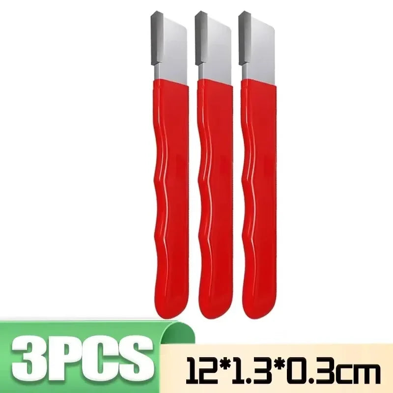 Three portable alloy steel knife sharpeners with red handles and silver blades.