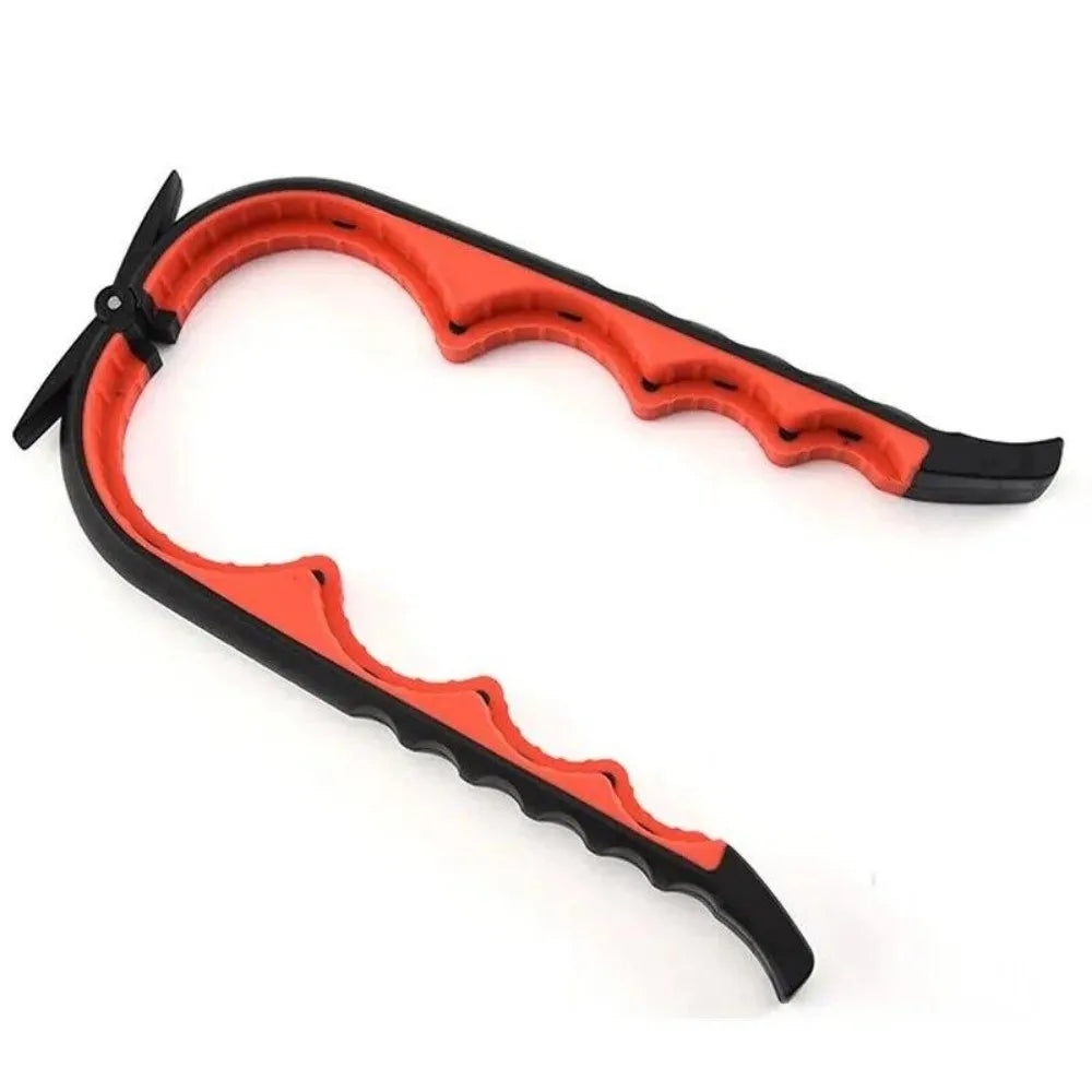 Orange and black stainless steel multi-tool jar and can opener tool