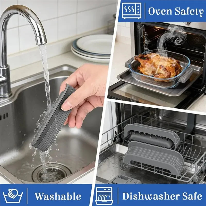 Heat resistant silicone handle covers for air fryers shown next to a kitchen sink and dishwasher rack.