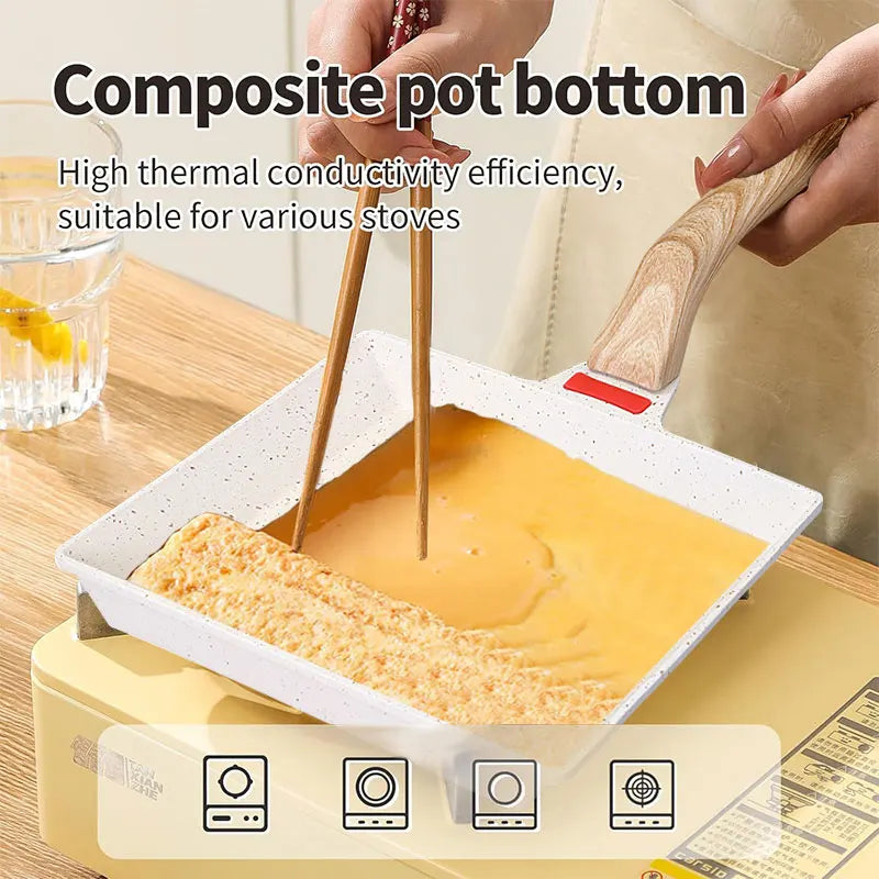 Une main verse un liquide orange dans un fond de casserole composite blanc utilisé pour la cuisson.
