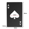 A black poker shaped bottle opener with an Ace of Spades design and dimensions.