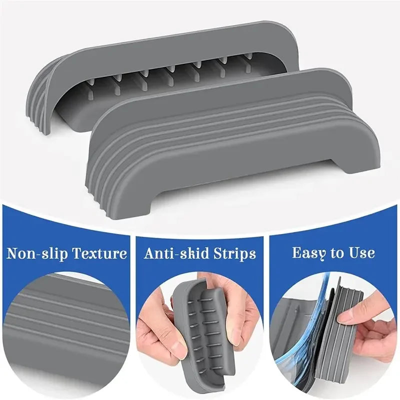 Gray silicone heat resistant handle covers for air fryers shown with texture and easy use