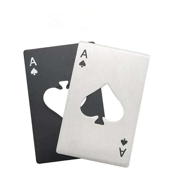 Set aus Edelstahl-Flaschenöffnern mit Spielkarten-Designs.