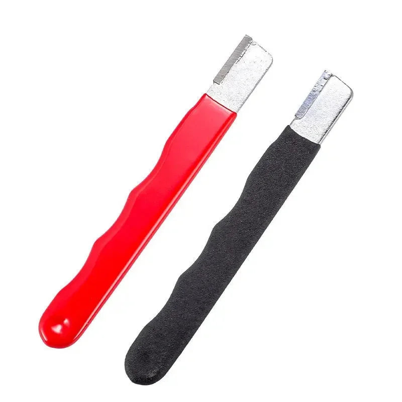 A professional ceramic knife sharpening tool with a red handle and a silver blade.