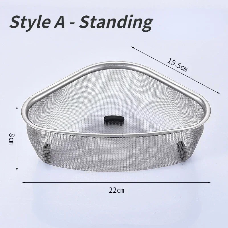 Passoire de lavabo en acier inoxydable en forme de triangle, hauteur 15,5 cm et largeur 22 cm