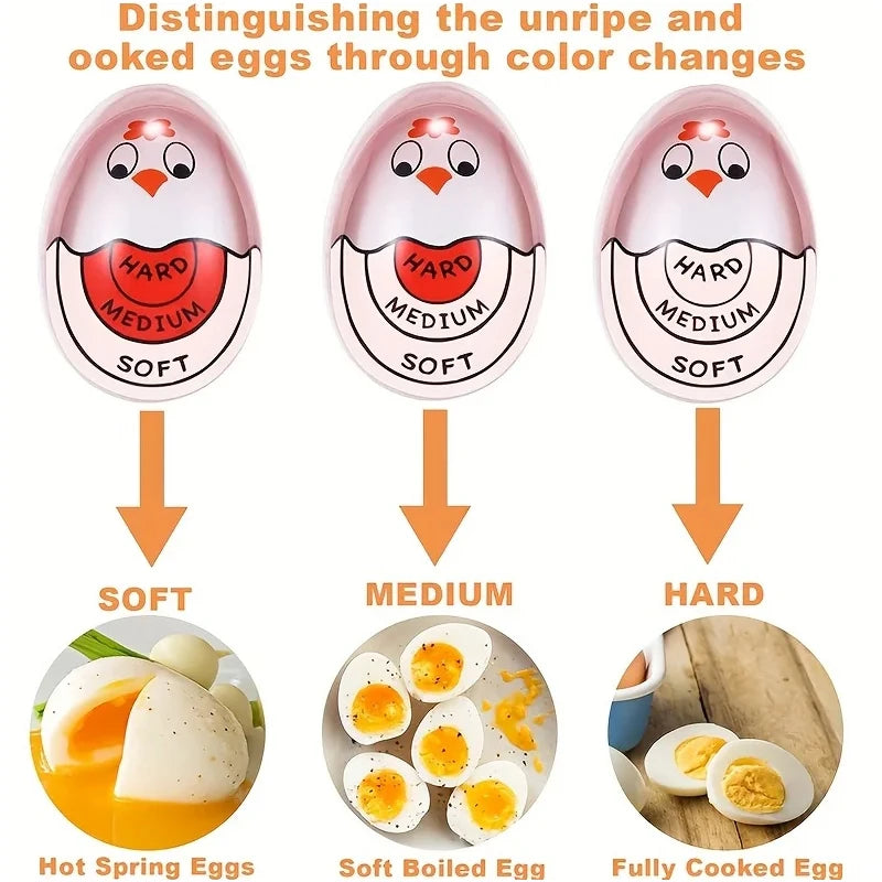 A set of color-changing boiled eggs demonstrating hard, medium, and soft stages.