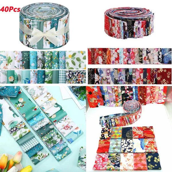Bündel bunter Patchwork-Baumwollstreifen für Nähen und Basteln in verschiedenen Mustern