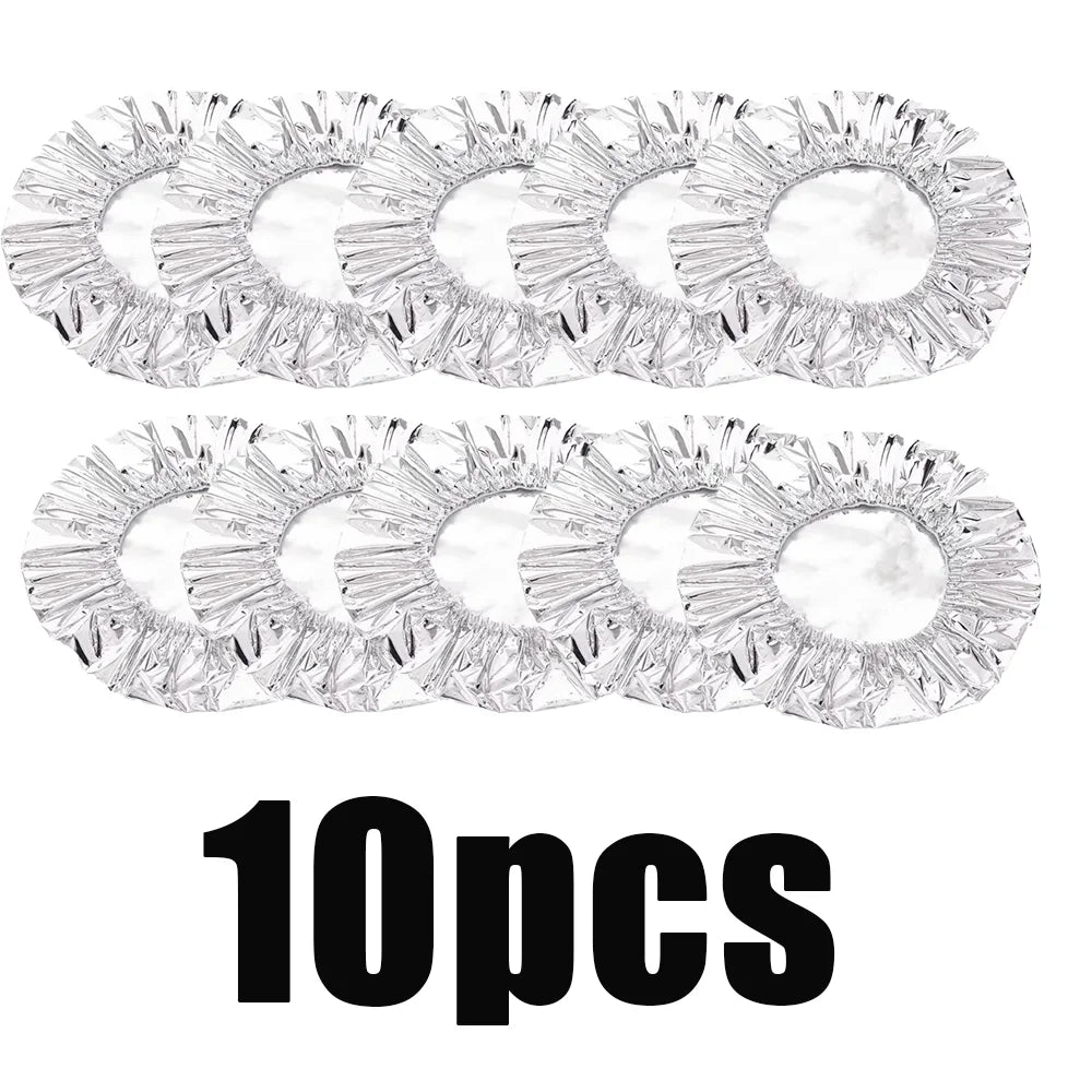 Ten reusable aluminum foil bowl covers designed for heat insulation.