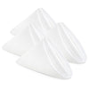 A set of four white polyester cloth napkins folded into triangles.