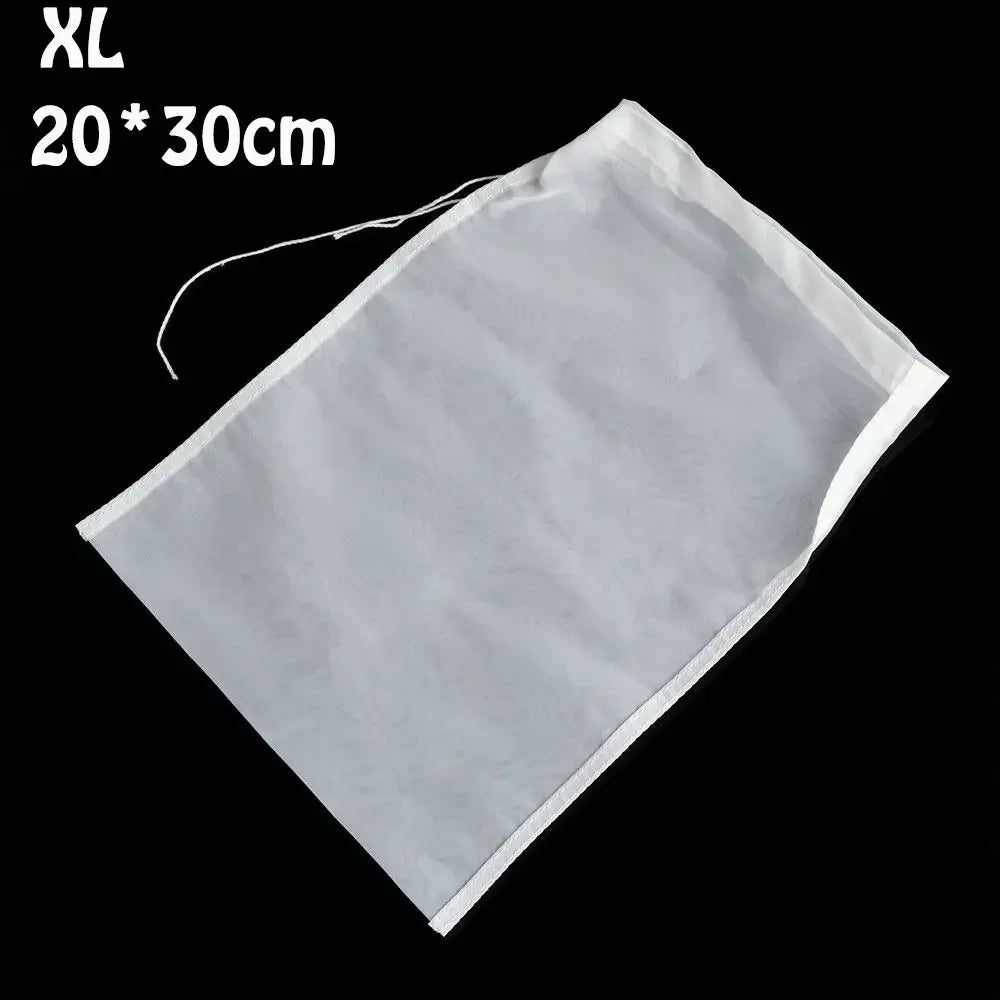 White reusable fine mesh food strainer colander with a string for hanging