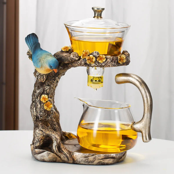 Dekanter magnetische Teekanne mit Vogelfigur und goldener Tee
