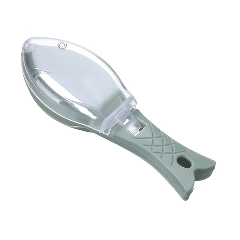 A light green natural fish scale grater and scraper tool with a curved blade and handle.