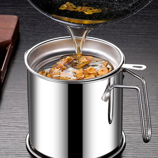 Stainless Steel Grease Storage Pot with Fine Mesh Strainer