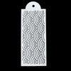 A white plastic cake stencil set with a perforated design.