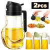 A black oil sprayer bottle is shown with two yellow bottles, demonstrating its use for kitchen and BBQ oils.