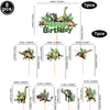 A set of eight dinosaur-themed cupcake toppers featuring various dinosaurs and plants.