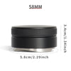 A black precision espresso distribution tool with a 58mm top and a 5.8cm base.