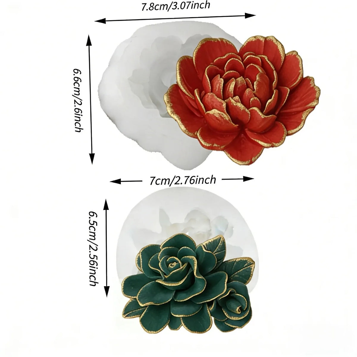 A silicone mold shaped like a red rose flower, used for baking.