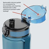 A close-up view of a leak-proof sports water bottle with a removable silicone gasket and a clear cap.