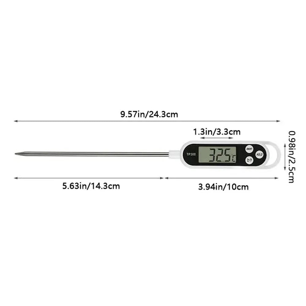 A digital meat thermometer showing a temperature reading of 32.5 degrees Celsius.