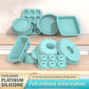A set of light blue silicone baking molds and cutters for food grade use