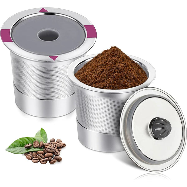 Wiederverwendbare Edelstahl-K-Pflanzenfilter mit Metallmühle und Kaffeepulver