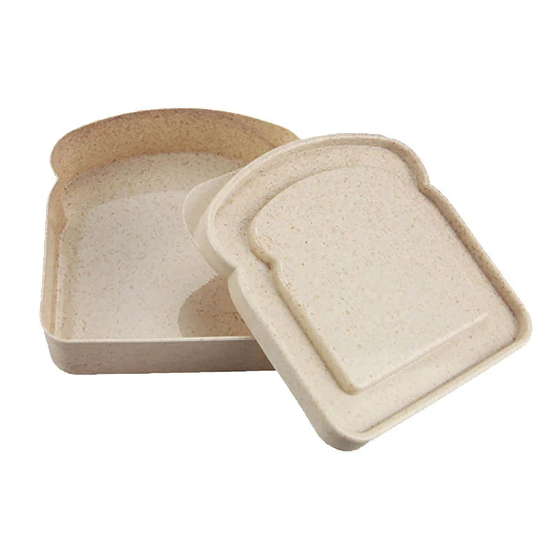 A beige reusable microwave sandwich container with a lid is shown on a white background.