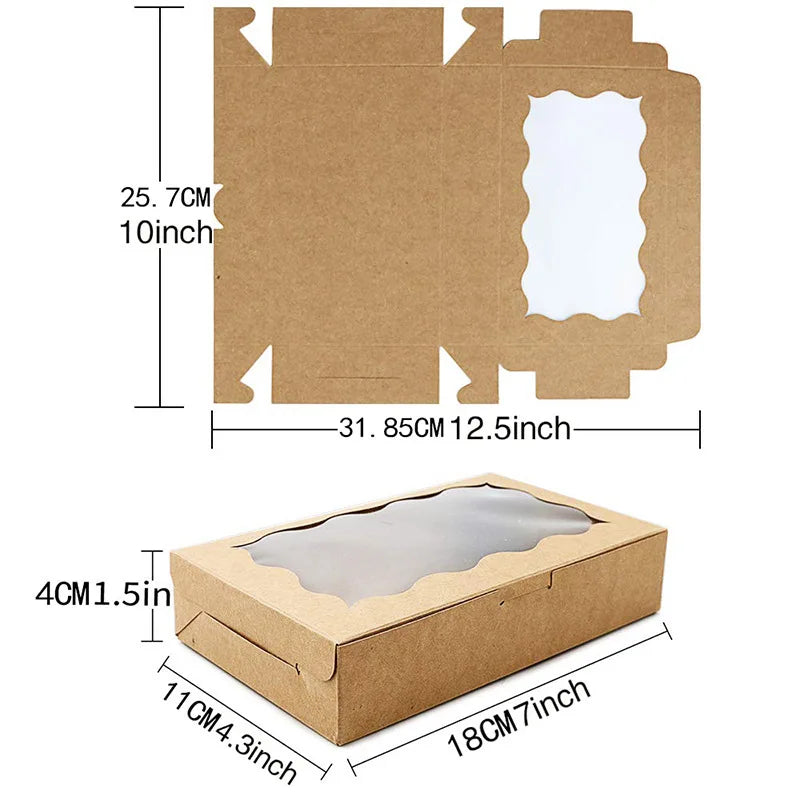 A set of decorative kraft paper candy boxes for gifts, showing both the flat box design and a finished rectangular box.