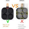 Comparison of a black nonstick omelette pan versus another pan, highlighting ease of use and cleaning.