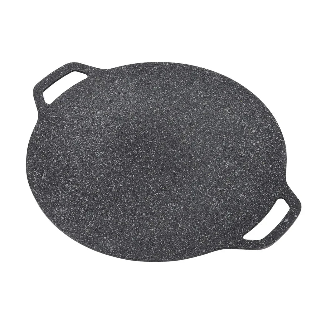 Rundes, dunkelgraues antihaftbeschichtetes Marmor-Grillgeschirr mit Griff.