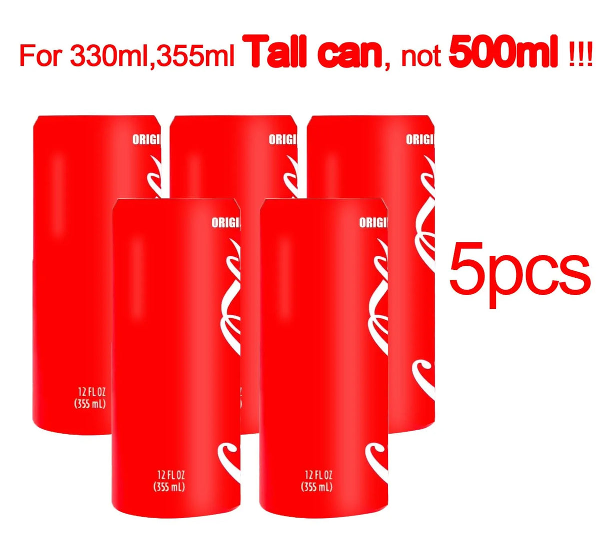 Five red silicone beer can sleeves for 330ml, 355ml tall cans.
