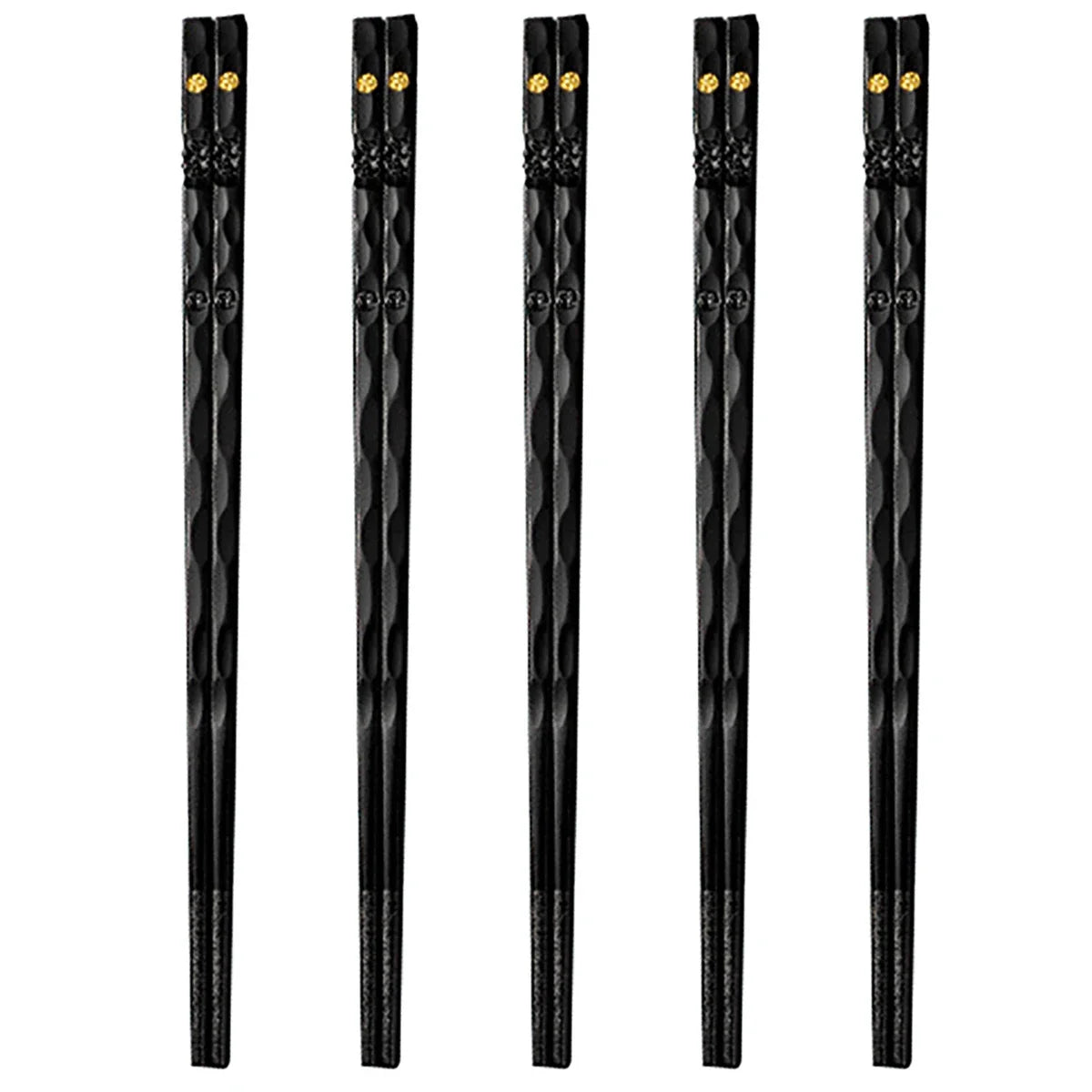 A set of five black gold alloy chopsticks.