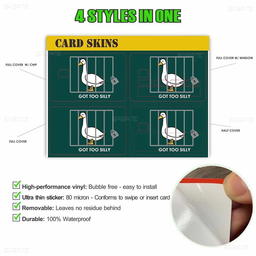 Four styles of card skins featuring different designs and finishes for debit cards