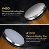 Two diamond and ceramic grinding discs for a magnetic rolling knife sharpener kit