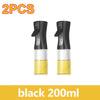 Two black 200ml oil spray bottles with yellow liquid inside