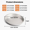 A set of round metal baking pans with various diameters and heights shown next to a silver pizza pan.